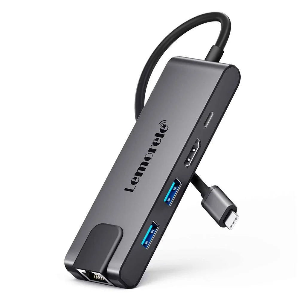 LEMORELE TC24L 5 in 1 USB-C Hub PD 100W Charging 4K HD Gigabit Ethernet Expansion Dock - Black - 1