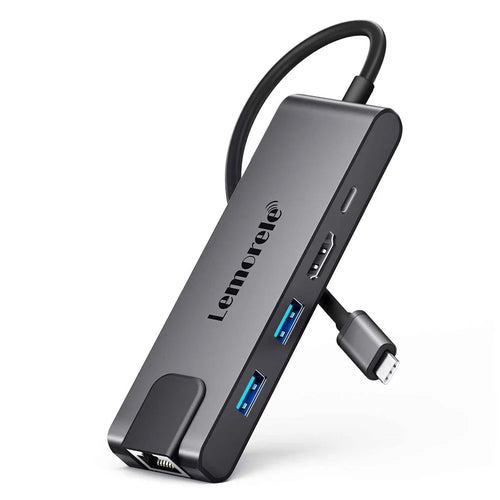 LEMORELE TC24L 5 in 1 USB-C Hub PD 100W Charging 4K HD Gigabit Ethernet Expansion Dock - Black - 1