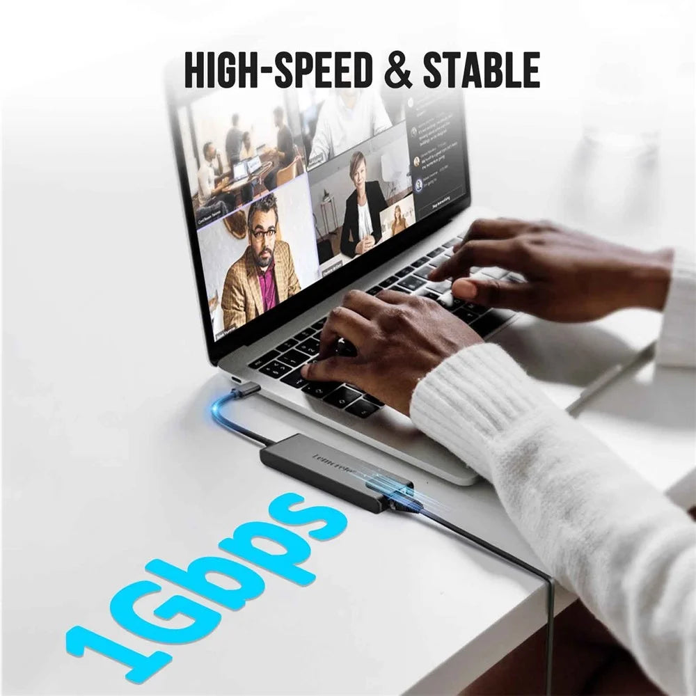 LEMORELE TC24L 5 in 1 USB-C Hub PD 100W Charging 4K HD Gigabit Ethernet Expansion Dock - Black - 3