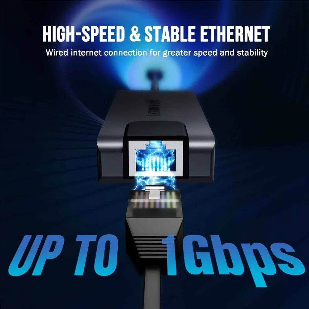 LEMORELE TC24L 5 in 1 USB-C Hub PD 100W Charging 4K HD Gigabit Ethernet Expansion Dock - Black - 6
