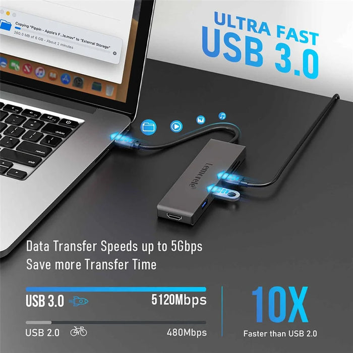 LEMORELE TC23L 6 in 1 USB-C Hub 4K HD 3x USB3.0 Docking Station SD / TF Card Reader - Black - 5