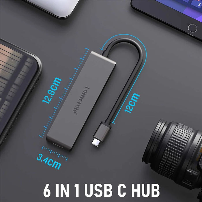 LEMORELE TC23L 6 in 1 USB-C Hub 4K HD 3x USB3.0 Docking Station SD / TF Card Reader - Black - 7