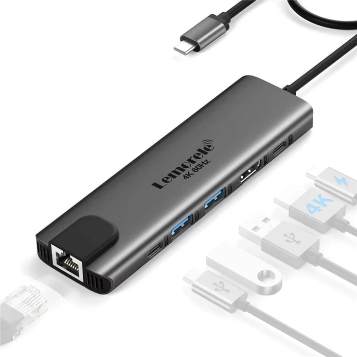LEMORELE TC44L 6 in 1 USB-C Hub PD 100W Charging 4K / 60Hz HD Ethernet USB 3.0 Multi-port Adapter - Black - 1