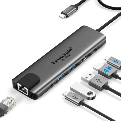 LEMORELE TC44L 6 in 1 USB-C Hub PD 100W Charging 4K / 60Hz HD Ethernet USB 3.0 Multi-port Adapter - Black - 2