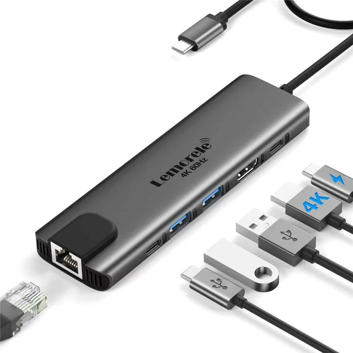 LEMORELE TC44L 6 in 1 USB-C Hub PD 100W Charging 4K / 60Hz HD Ethernet USB 3.0 Multi-port Adapter - Black - 2