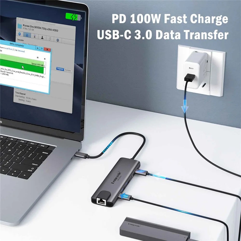 LEMORELE TC44L 6 in 1 USB-C Hub PD 100W Charging 4K / 60Hz HD Ethernet USB 3.0 Multi-port Adapter - Black - 4
