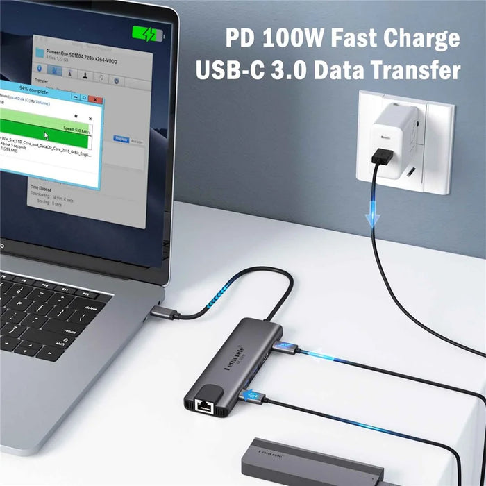 LEMORELE TC44L 6 in 1 USB-C Hub PD 100W Charging 4K / 60Hz HD Ethernet USB 3.0 Multi-port Adapter - Black - 4