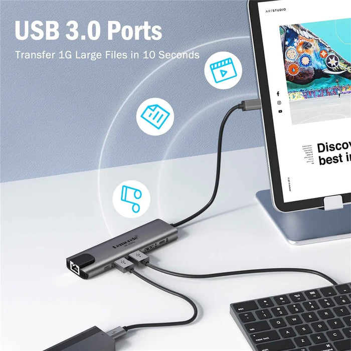 LEMORELE TC44L 6 in 1 USB-C Hub PD 100W Charging 4K / 60Hz HD Ethernet USB 3.0 Multi-port Adapter - Black - 5