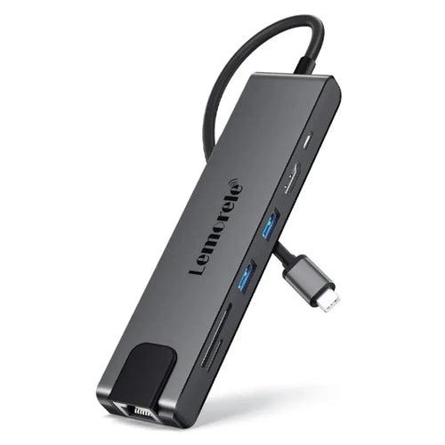 LEMORELE TC25L USB-C Hub 7-in-1 Docking Station PD 100W Charging RJ45 Ethernet 4K HD USB 2.0 Multi-port Adapter - Grey - 1
