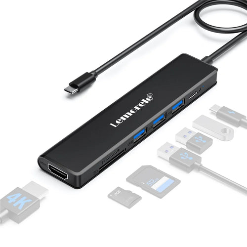 LEMORELE TC90 7 in 1 USB-C Hub PD 100W Fast Charging 4K HD 3x USB 3.0 Dock SD TF Card Reader - Black - 1