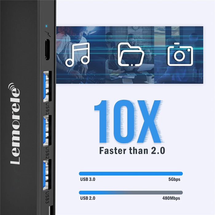 LEMORELE TC90 7 in 1 USB-C Hub PD 100W Fast Charging 4K HD 3x USB 3.0 Dock SD TF Card Reader - Black - 4