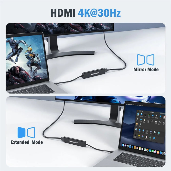 LEMORELE TC90 7 in 1 USB-C Hub PD 100W Fast Charging 4K HD 3x USB 3.0 Dock SD TF Card Reader - Black - 7