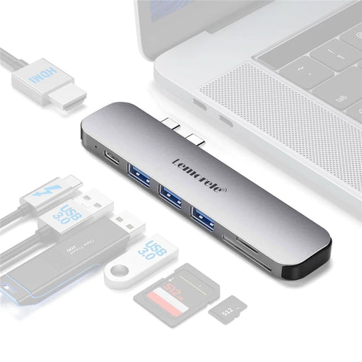 LEMORELE TC52 7 in 1 USB-C Hub PD 100W Charging 4K / 60Hz HD Docking Station for MacBook SD / TF Card Reader - Silver Grey - 1