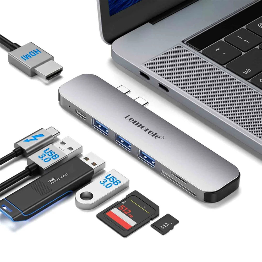 LEMORELE TC52 7 in 1 USB-C Hub PD 100W Charging 4K / 60Hz HD Docking Station for MacBook SD / TF Card Reader - Silver Grey - 2