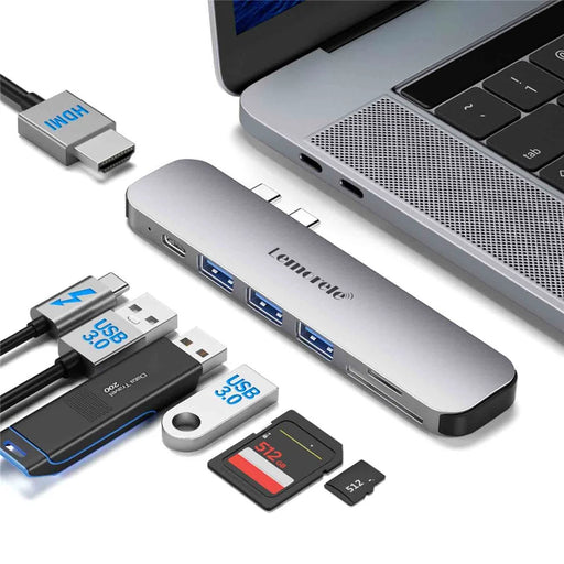 LEMORELE TC52 7 in 1 USB-C Hub PD 100W Charging 4K / 60Hz HD Docking Station for MacBook SD / TF Card Reader - Silver Grey - 2