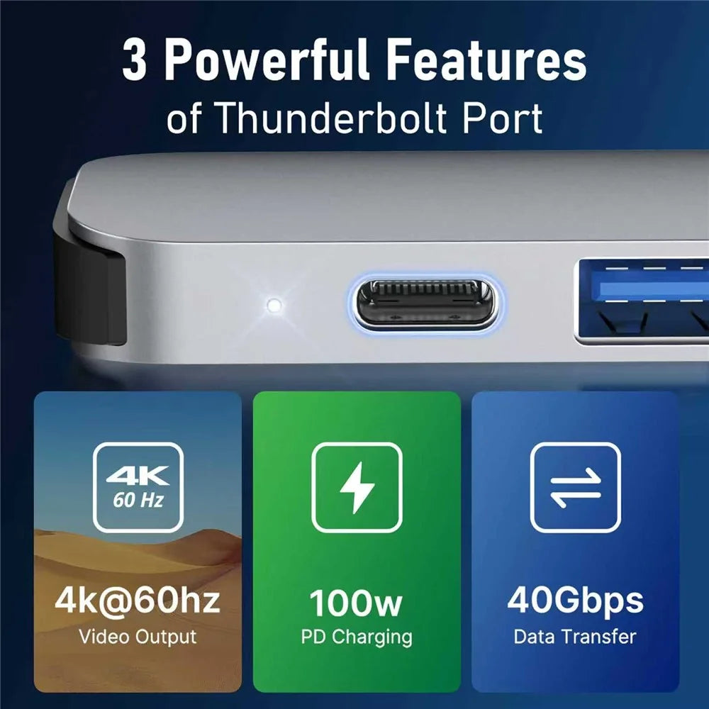 LEMORELE TC52 7 in 1 USB-C Hub PD 100W Charging 4K / 60Hz HD Docking Station for MacBook SD / TF Card Reader - Silver Grey - 6