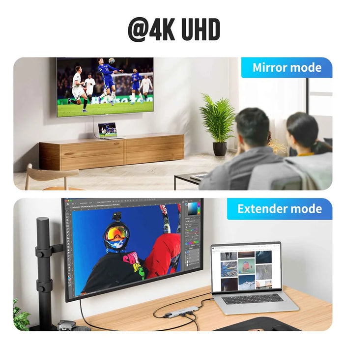 LEMORELE TC19L 8 in 1 USB-C Hub PD 65W Charging 4K HD Gigabit Ethernet Expansion Dock SD / TF Card Reader - Silver Grey - 4