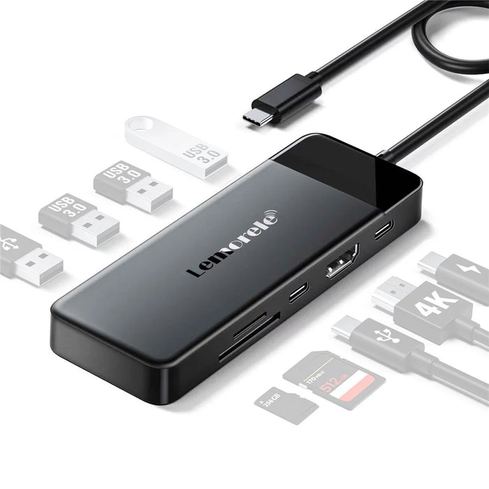 LEMORELE TC92 9 in 1 USB-C Hub PD 100W Fast Charging 4K HD USB 3.0 Docking Station SD / TF Card Reader - Black - 1