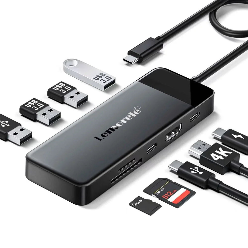 LEMORELE TC92 9 in 1 USB-C Hub PD 100W Fast Charging 4K HD USB 3.0 Docking Station SD / TF Card Reader - Black - 2