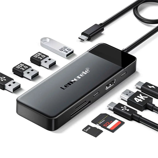 LEMORELE TC92 9 in 1 USB-C Hub PD 100W Fast Charging 4K HD USB 3.0 Docking Station SD / TF Card Reader - Black - 2