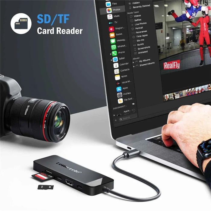 LEMORELE TC92 9 in 1 USB-C Hub PD 100W Fast Charging 4K HD USB 3.0 Docking Station SD / TF Card Reader - Black - 5