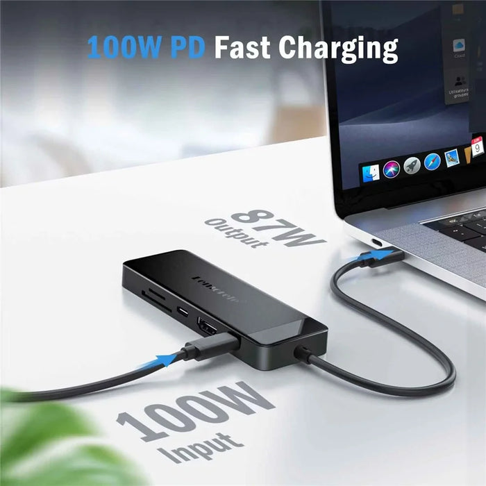 LEMORELE TC92 9 in 1 USB-C Hub PD 100W Fast Charging 4K HD USB 3.0 Docking Station SD / TF Card Reader - Black - 7