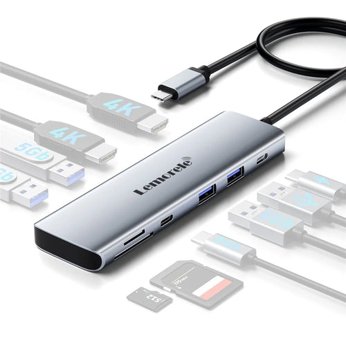 LEMORELE TC91 10 in 1 USB-C Hub Dual 4K / 30Hz HD PD100W Fast Charging USB 3.0 Docking Station SD / TF Card Reader - Silver Grey - 1