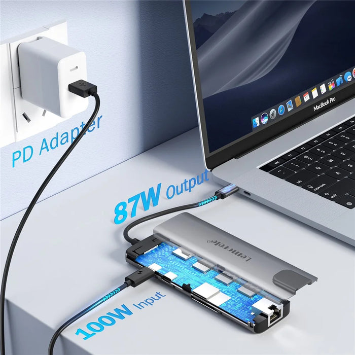 LEMORELE TC39 9 in 1 USB-C Hub Docking Station, RJ-45 Ethernet + 4K HD + Dual USB-C + SD + TF + 3 USB 3.0 + Type-C PD - Silver Grey - 3