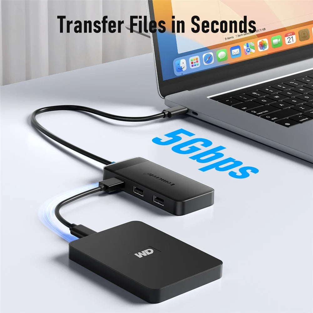 LEMORELE TC122 6 in 1 USB C Hub Dual HD 4K 30Hz + PD 100W Fast Charging + 3 USB Ports Dock Station for MacBook Laptop - Black - 4