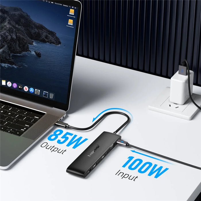 LEMORELE TC97 12 in 1 USB C Hub Dual HD + VGA 10Gbps High Speed USB Card Reader Laptop Docking Station - Silver Grey - 5