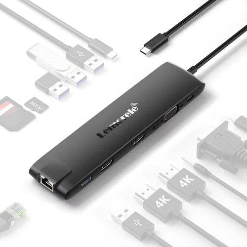 LEMORELE TC96 13 in 1 USB C Hub Docking Station Gigabit Ethernet Triple Display 4K HD VGA for Business Laptop - 1