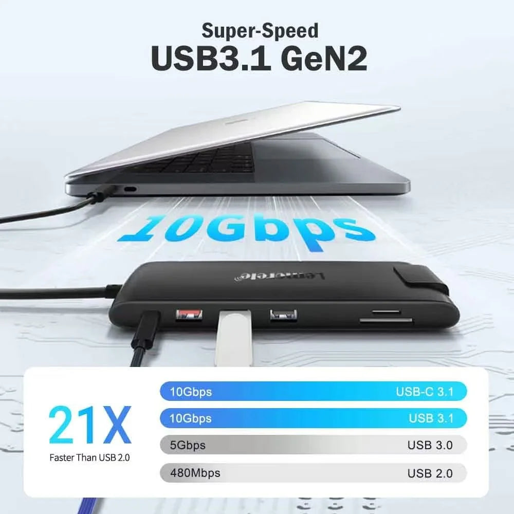 LEMORELE TC96 13 in 1 USB C Hub Docking Station Gigabit Ethernet Triple Display 4K HD VGA for Business Laptop - 2