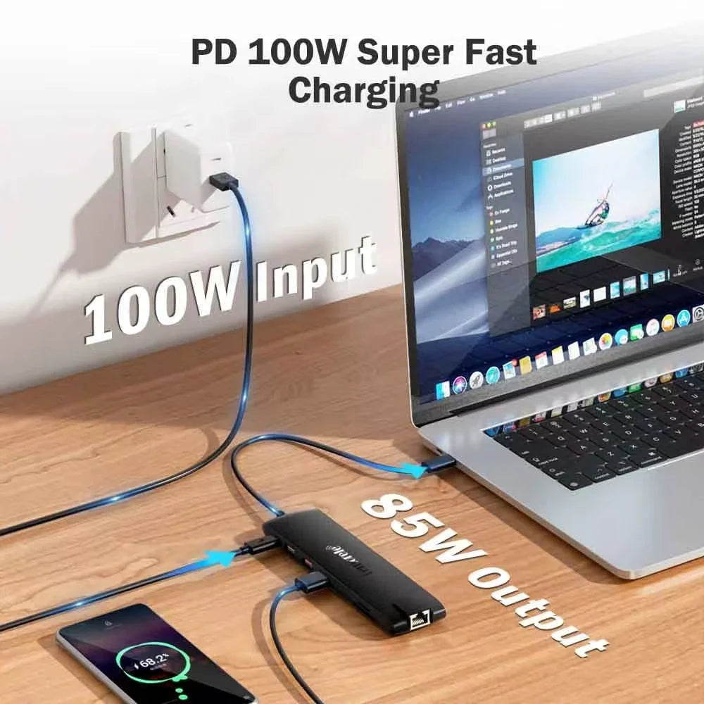 LEMORELE TC96 13 in 1 USB C Hub Docking Station Gigabit Ethernet Triple Display 4K HD VGA for Business Laptop - 3