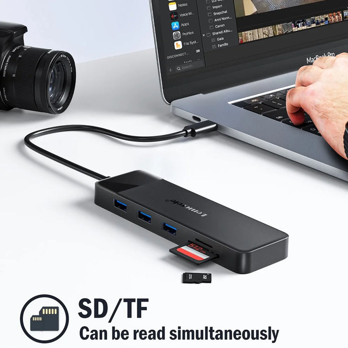 LEMORELE TC94 10-in-1 USB-C Hub Type-C to Dual HD+VGA+USB 3.0x2+USB 2.0+3.5mm Audio+Type-C PD 100W Fast Charging SD TF Card Reader Converter for Laptop - Black - 7