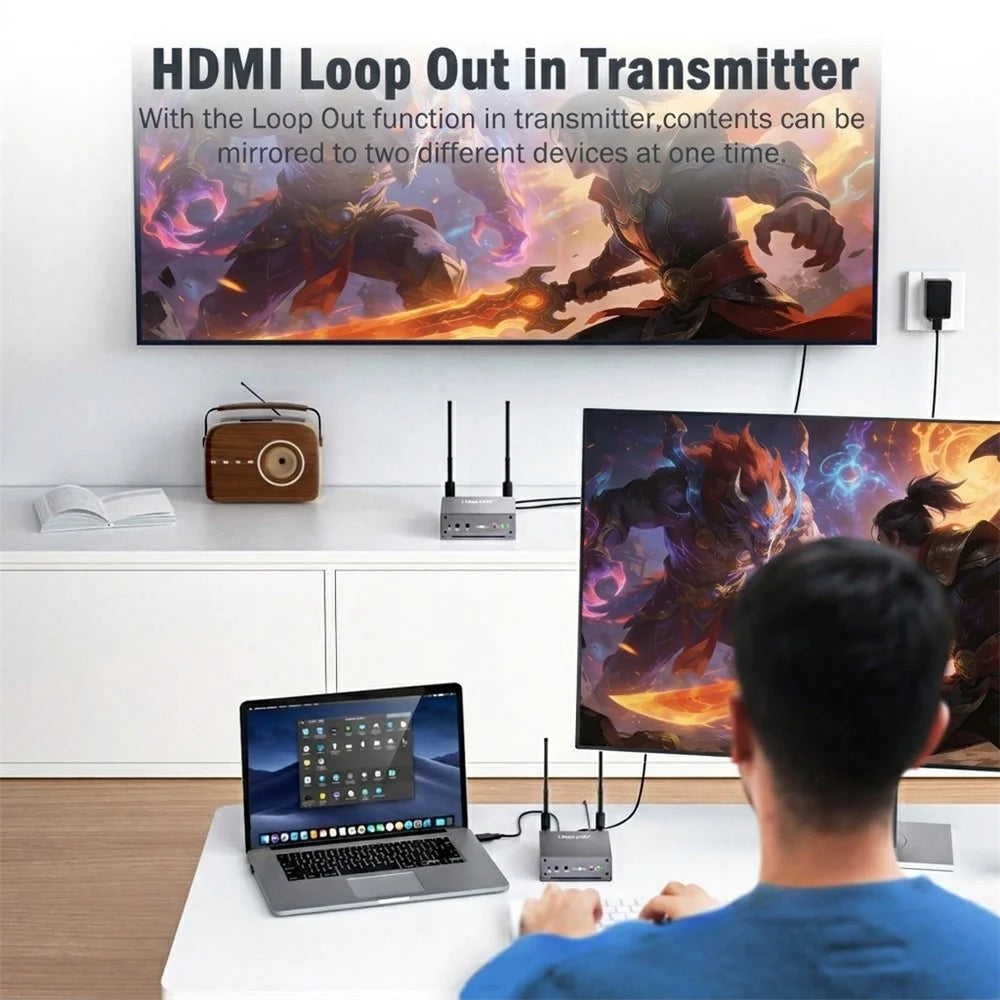 LEMORELE R15 Wireless HD Transmitter  /  Receiver Kit 5G / 2.4G Dual Band 4K Zero Delay Screen Mirroring HD Adapter for Gaming Meeting - Grey  /  Silver - 6