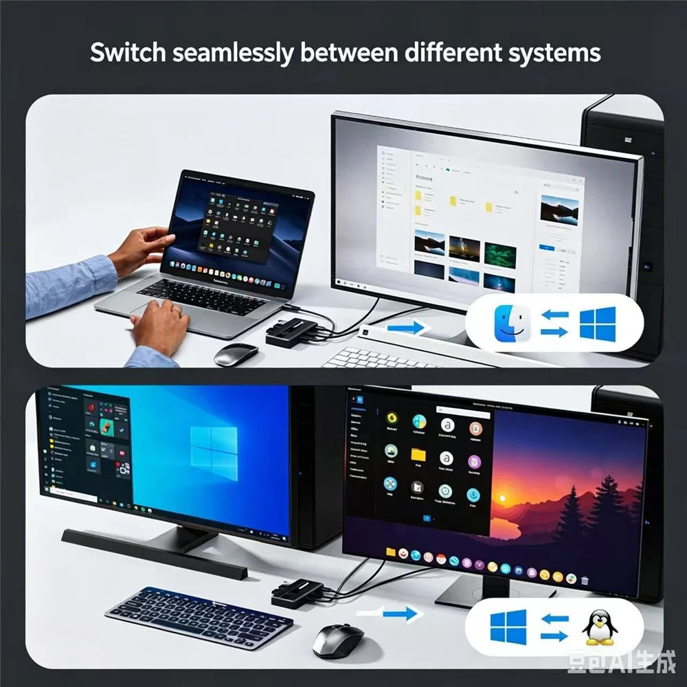 LEMORELE H5 USB 3.0 Switch Hub 5Gbps 2 Input 4 Output Dual-Host Sharing Switcher for Office - Black - 4