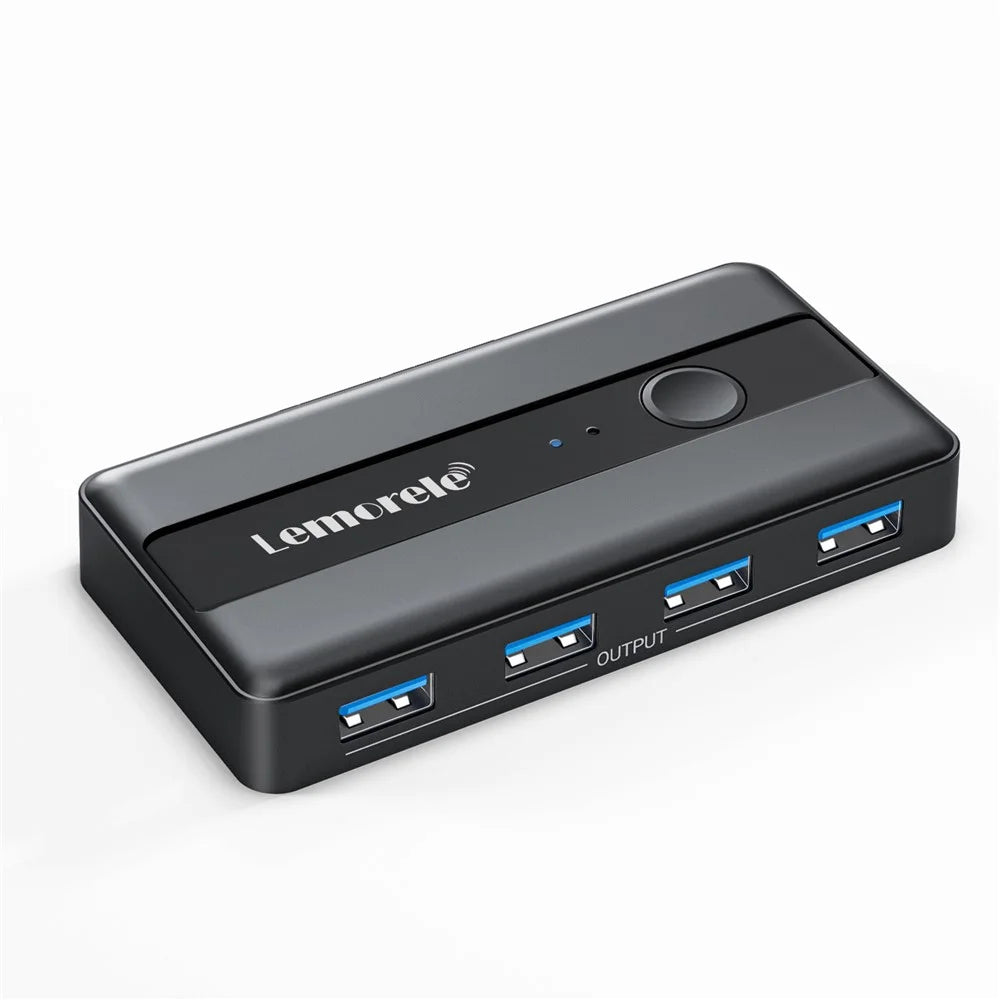 LEMORELE H5 USB 3.0 Switch Hub 5Gbps 2 Input 4 Output Dual-Host Sharing Switcher for Office - Black - 7