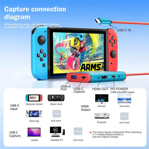 LEMORELE AC08 Video Capture Card HD 1080P 60Hz USB-C to HD Gaming Recorder Adapter with USB-A Port - Blue - 2