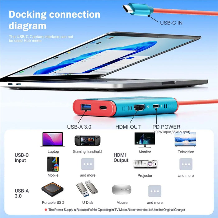 LEMORELE AC08 Video Capture Card HD 1080P 60Hz USB-C to HD Gaming Recorder Adapter with USB-A Port - Blue - 7