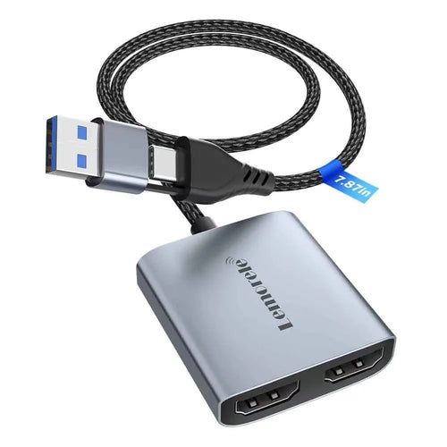 LEMORELE AC07 HD Video Capture Card USB-A / Type-C to Dual Interface HD Loop-Out 1080P Game Streaming Recording Adapter - Grey  /  Silver - 1