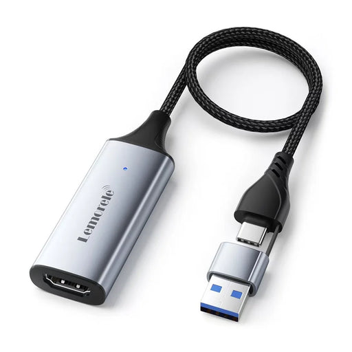 LEMORELE AC05 HD Video Capture Card USB-A Type-C Dual Interface Capture Card Recorder Adapter for Game Streaming Recording - Grey  /  Silver - 1