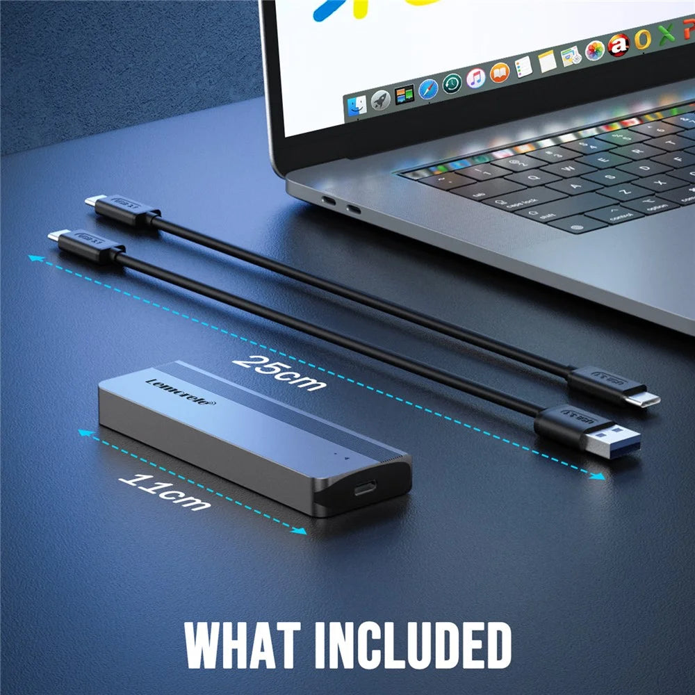 LEMORELE SD2L M.2 NVMe SATA SSD Enclosure 10Gbps USB3.2 Gen2 Tool-Free Aluminum Alloy Hard Drive Case - Black - 2