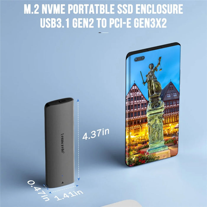 LEMORELE SD1L M.2 NVMe SATA Dual Protocol SSD Enclosure 10Gbps USB3.1 Gen2 Aluminum Alloy Portable Hard Drive Case - Black - 5