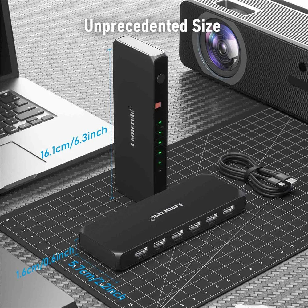 LEMORELE G96 5 Input 1 Output HD Switcher with Remote Control 4K 30Hz Multi-Device Switch for Gaming TV - Black - 6