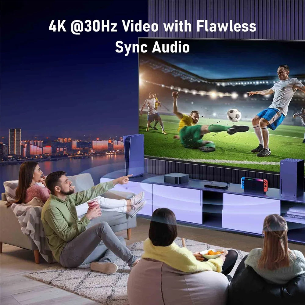 LEMORELE G96 5 Input 1 Output HD Switcher with Remote Control 4K 30Hz Multi-Device Switch for Gaming TV - Black - 7