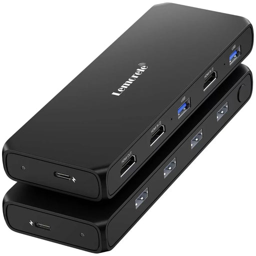 LEMORELE G98 Dual Port HD KVM Switch 2 Input 1 Output USB 3.0 Hub 4K@30Hz Desktop Switcher for PC Laptop - Black - 1