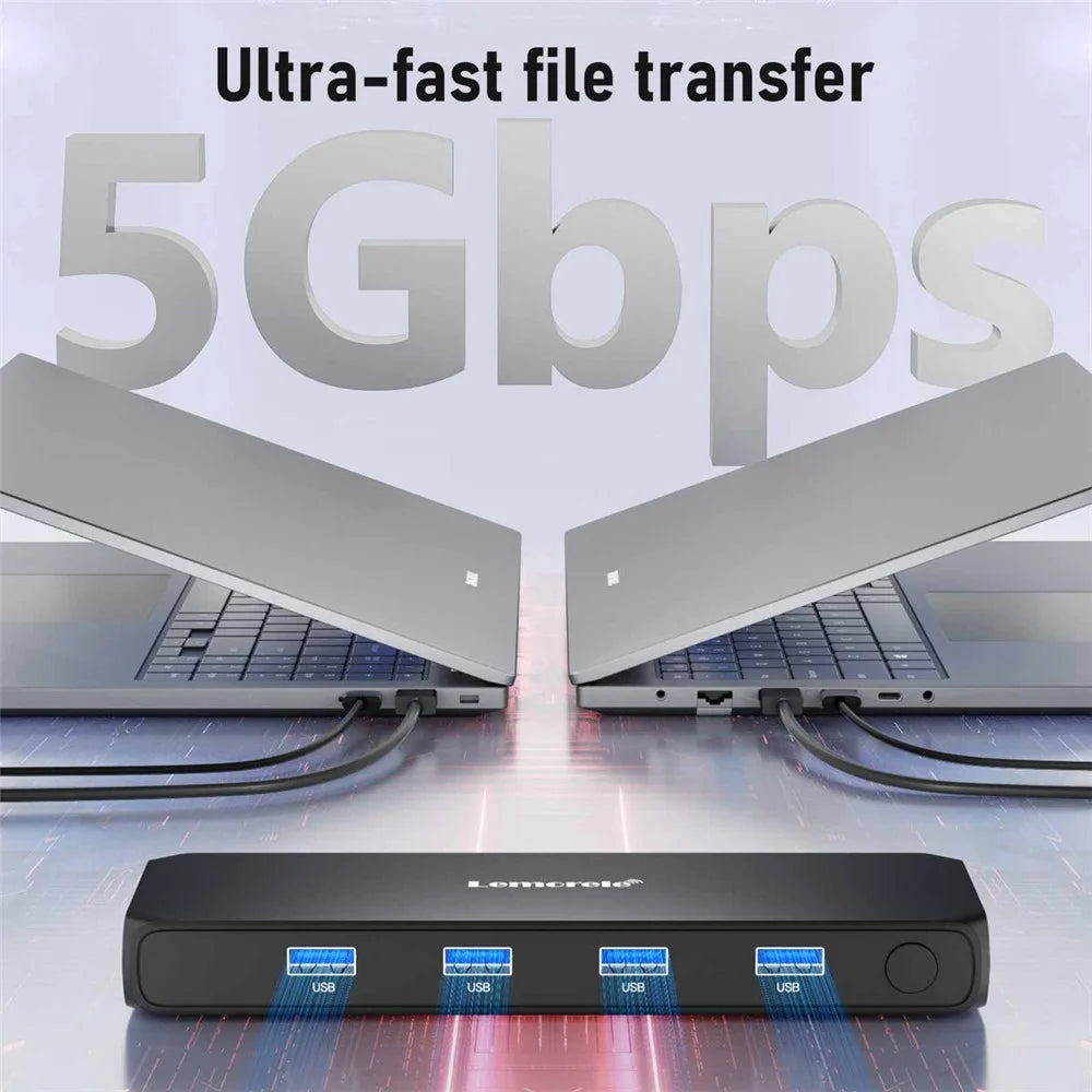 LEMORELE G98 Dual Port HD KVM Switch 2 Input 1 Output USB 3.0 Hub 4K@30Hz Desktop Switcher for PC Laptop - Black - 5