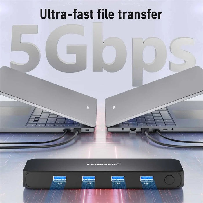 LEMORELE G98 Dual Port HD KVM Switch 2 Input 1 Output USB 3.0 Hub 4K@30Hz Desktop Switcher for PC Laptop - Black - 5