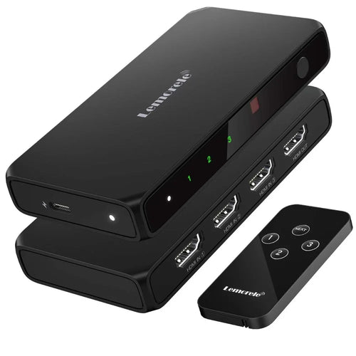 LEMORELE G99 3 Input 1 Output HD Switch with Remote Control 4K@30Hz Automatically Filters Channels Shared Switcher for Gaming Console PC TV - Black - 1