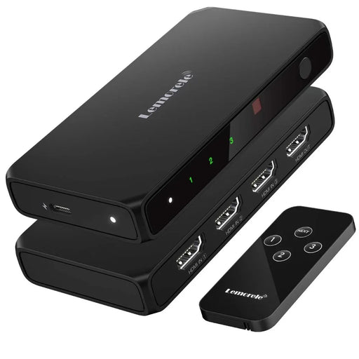 LEMORELE G99 3 Input 1 Output HD Switch with Remote Control 4K@30Hz Automatically Filters Channels Shared Switcher for Gaming Console PC TV - Black - 1
